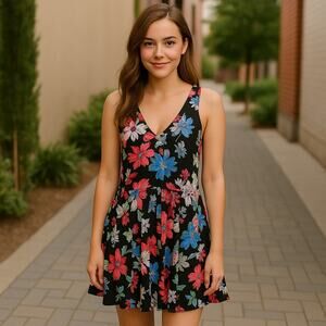 Floral Tunic Dress Open Back